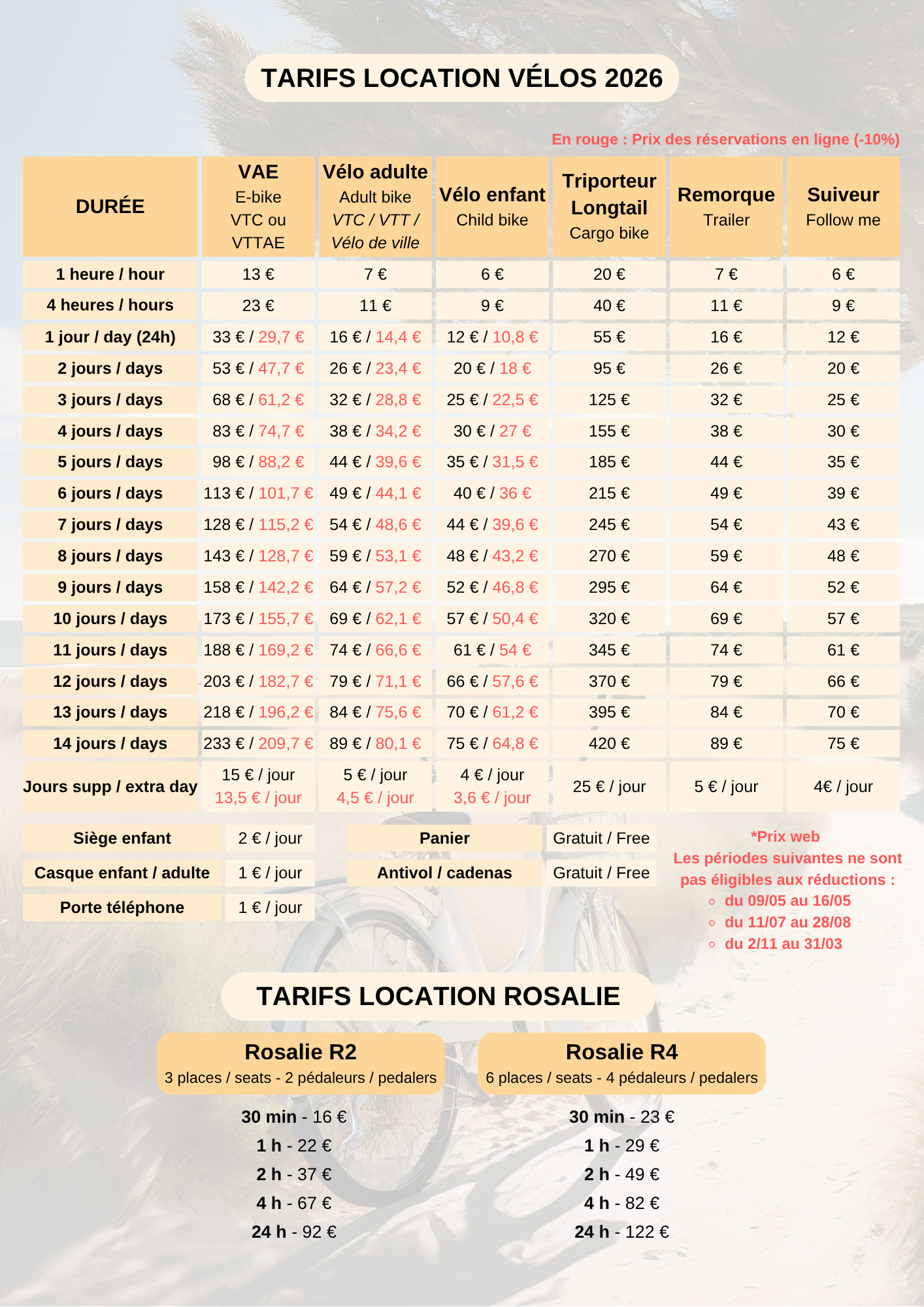 Prix location vélo noirmoutier